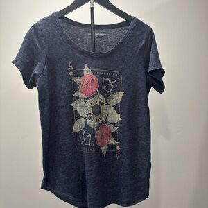 Lucky Brand Women's Dark Blue Rose Graphic Tee